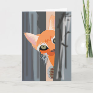 GINGER CAT ART PEEKING IN TO SAY HELLO CARD