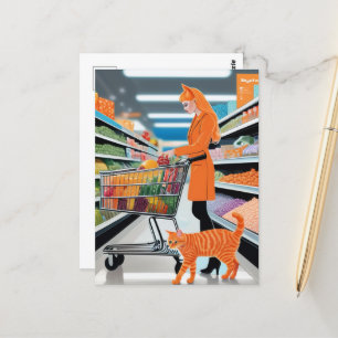 Ginger Cat at the Grocery Store Postcard