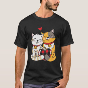 Ginger Cat Black Kitten Heart - Valentine's Day T-Shirt