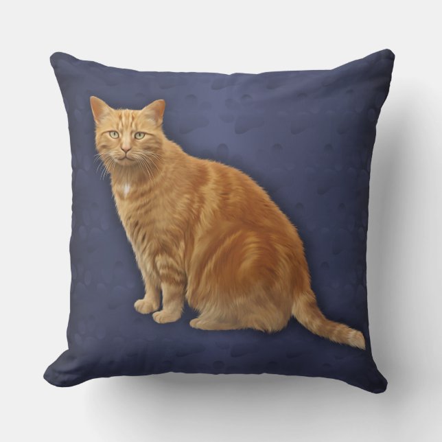 Ginger Cat Blue Designer Throw Pillow (Front)