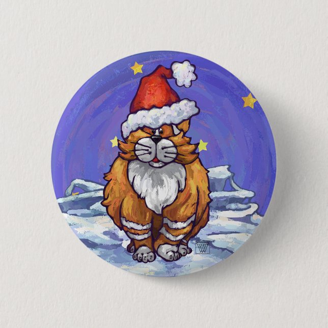 Ginger Cat Christmas 6 Cm Round Badge (Front)