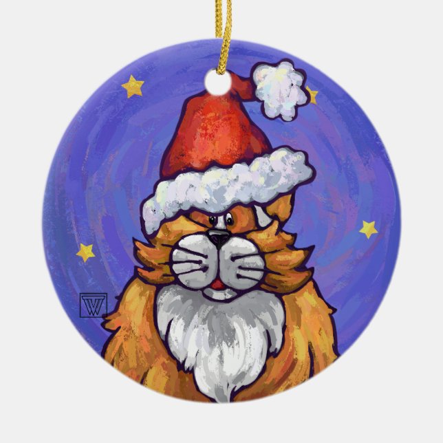 Ginger Cat Christmas Ceramic Tree Decoration (Front)