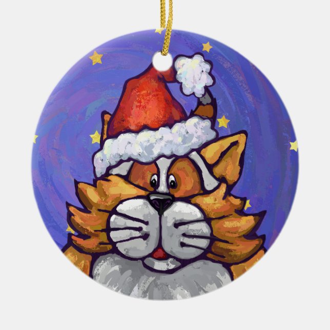 Ginger Cat Christmas Ceramic Tree Decoration (Front)