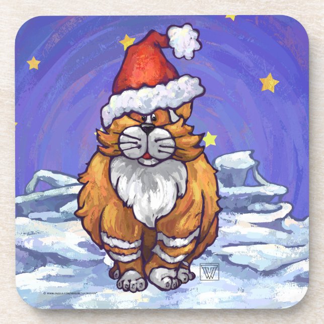 Ginger Cat Christmas Coaster (Front)