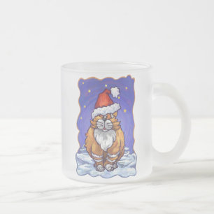 Ginger Cat Christmas Frosted Glass Coffee Mug