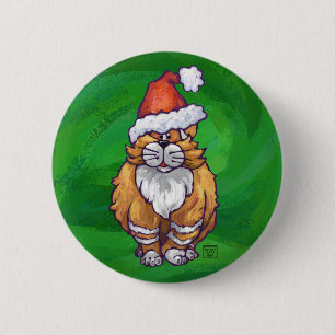 Ginger Cat Christmas On Green 6 Cm Round Badge