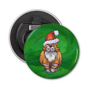 Ginger Cat Christmas On Green Bottle Opener