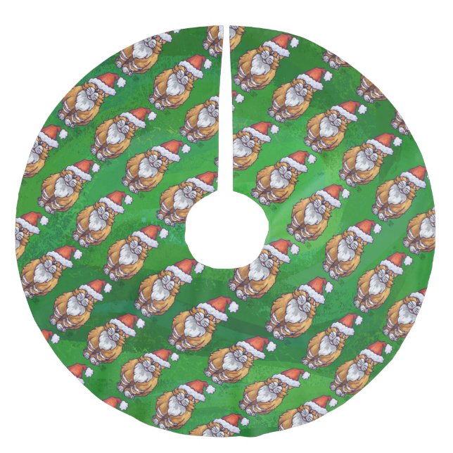 Ginger Cat Christmas On Green Brushed Polyester Tree Skirt (Front)
