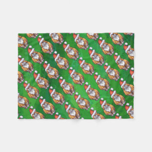 Ginger Cat Christmas On Green Fleece Blanket