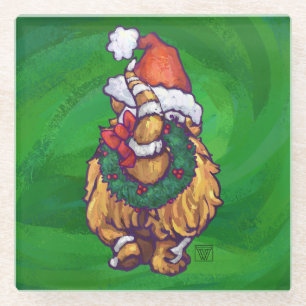 Ginger Cat Christmas On Green Glass Coaster