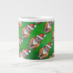 Ginger Cat Christmas On Green Large Coffee Mug