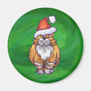 Ginger Cat Christmas On Green Magnet