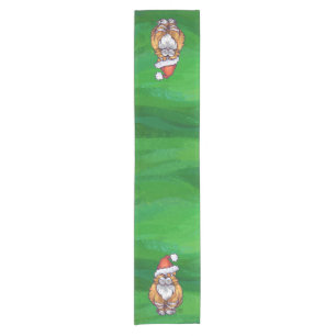 Ginger Cat Christmas On Green Short Table Runner