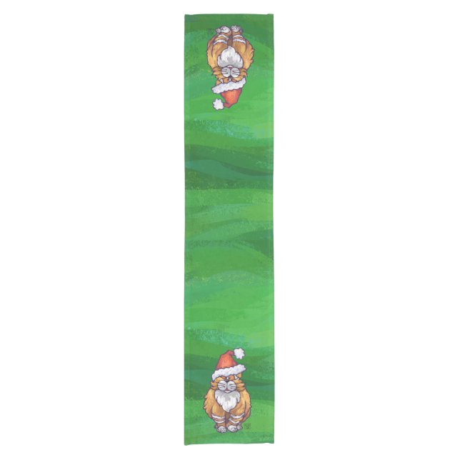 Ginger Cat Christmas On Green Short Table Runner (Front)