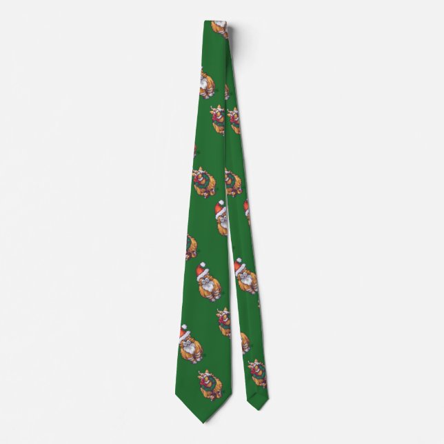Ginger Cat Christmas On Green Tie (Front)