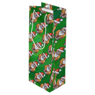Ginger Cat Christmas On Green Wine Gift Bag