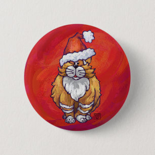 Ginger Cat Christmas On Red 6 Cm Round Badge
