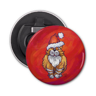 Ginger Cat Christmas On Red Bottle Opener