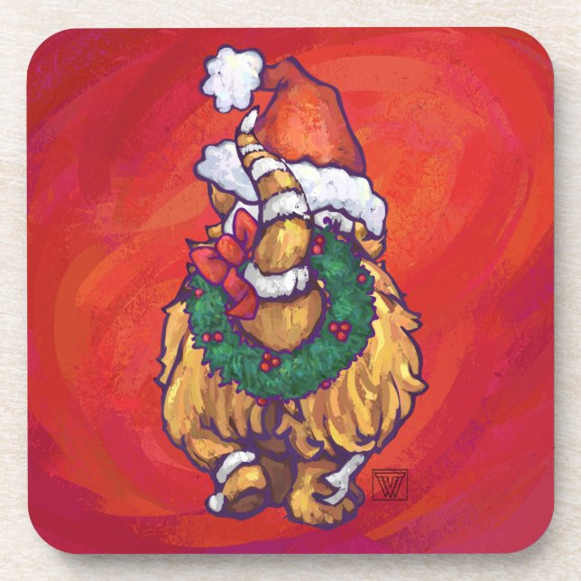Ginger Cat Christmas On Red Coaster (Front)