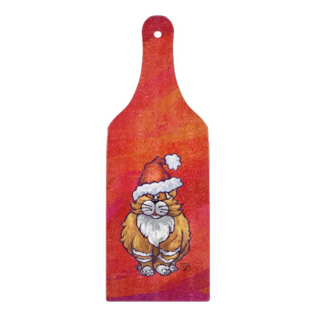 Ginger Cat Christmas On Red Cutting Board (Front)