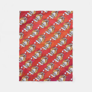 Ginger Cat Christmas On Red Fleece Blanket