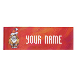 Ginger Cat Christmas On Red Name Tag