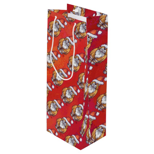 Ginger Cat Christmas On Red Wine Gift Bag (Front Angled)