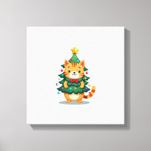 Ginger Cat Christmas Tree Cute Xmas 2 Canvas Print