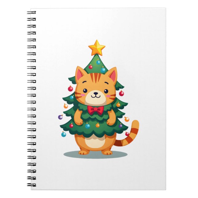 Ginger Cat Christmas Tree Cute Xmas 2 Notebook (Front)