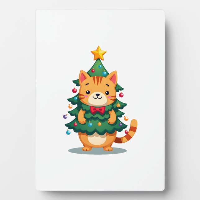 Ginger Cat Christmas Tree Cute Xmas 2 Plaque (Front)