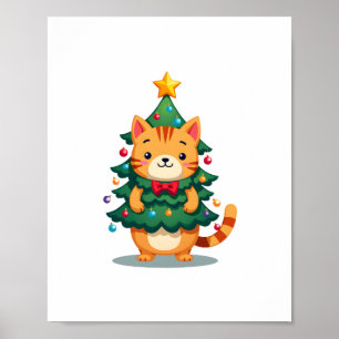 Ginger Cat Christmas Tree Cute Xmas 2 Poster