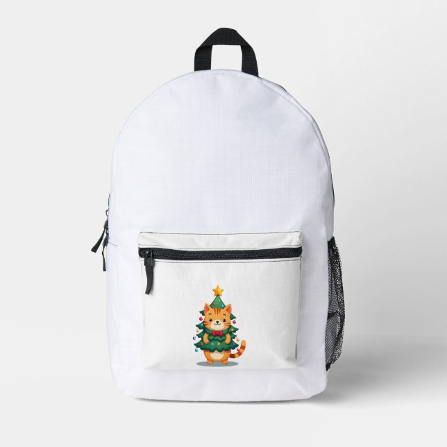 Ginger Cat Christmas Tree Cute Xmas 2 Printed Backpack (Front)