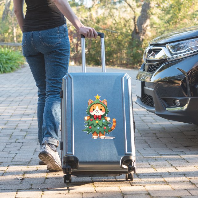 Ginger Cat Christmas Tree Cute Xmas 3 (Suitcase Insitu)