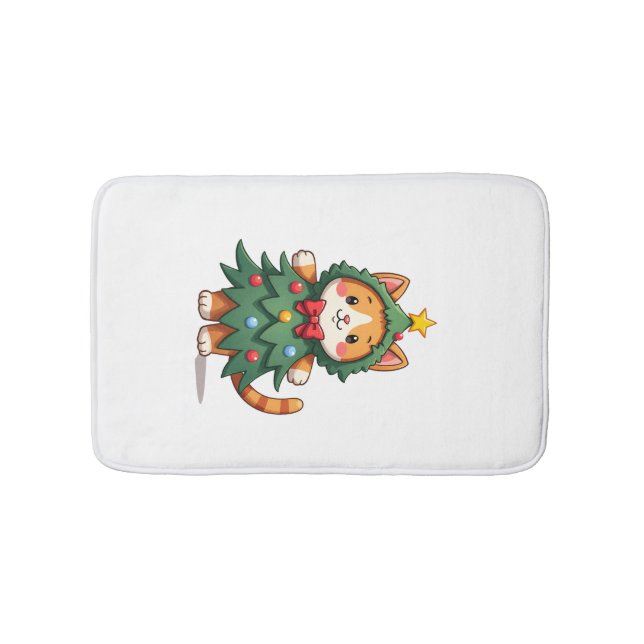 Ginger Cat Christmas Tree Cute Xmas 3 Bath Mat (Front)