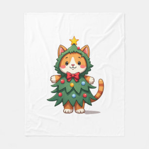 Ginger Cat Christmas Tree Cute Xmas 3 Fleece Blanket