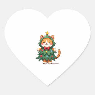 Ginger Cat Christmas Tree Cute Xmas 3 Heart Sticker