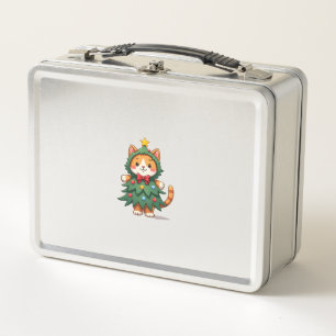 Ginger Cat Christmas Tree Cute Xmas 3 Metal Lunch Box