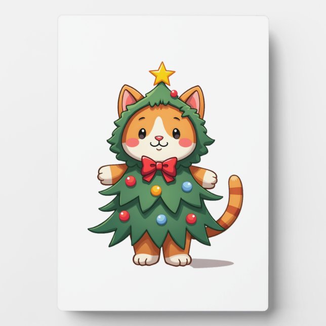 Ginger Cat Christmas Tree Cute Xmas 3 Plaque (Front)