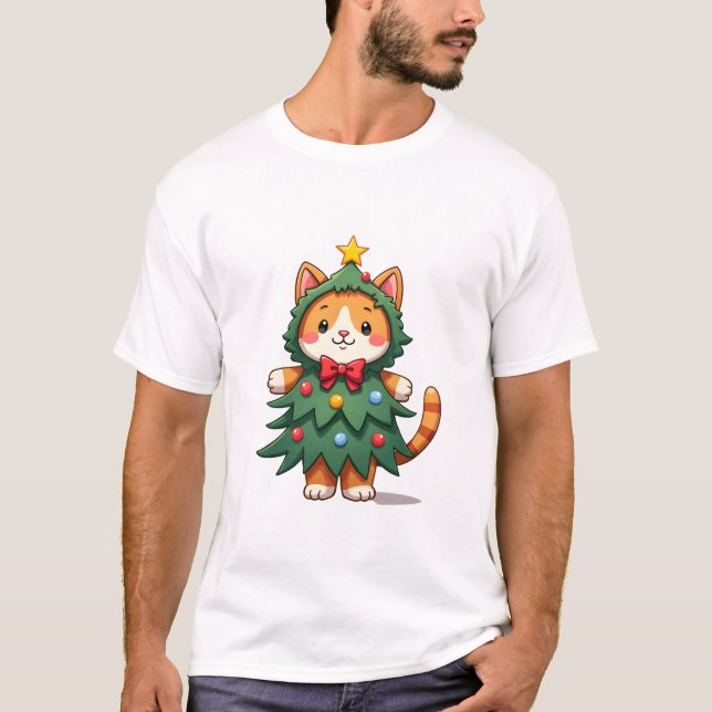 Ginger Cat Christmas Tree Cute Xmas 3 T-Shirt (Front)