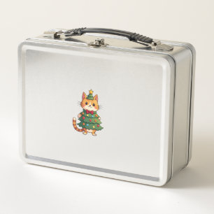 Ginger Cat Christmas Tree Cute Xmas 4 Metal Lunch Box
