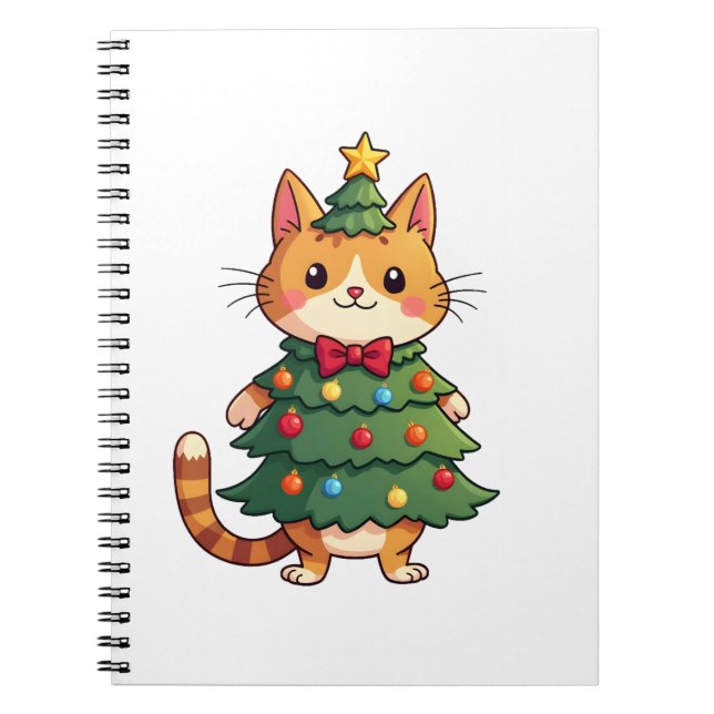 Ginger Cat Christmas Tree Cute Xmas 4 Notebook (Front)
