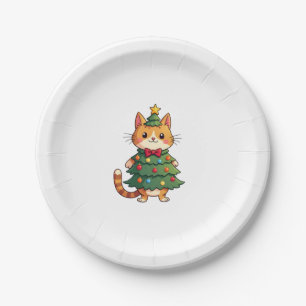 Ginger Cat Christmas Tree Cute Xmas 4 Paper Plate