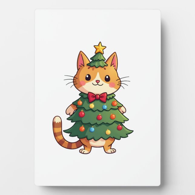 Ginger Cat Christmas Tree Cute Xmas 4 Plaque (Front)