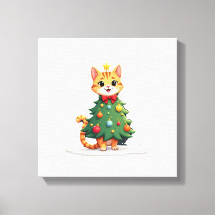 Ginger Cat Christmas Tree Cute Xmas Girls Kids Tod Canvas Print
