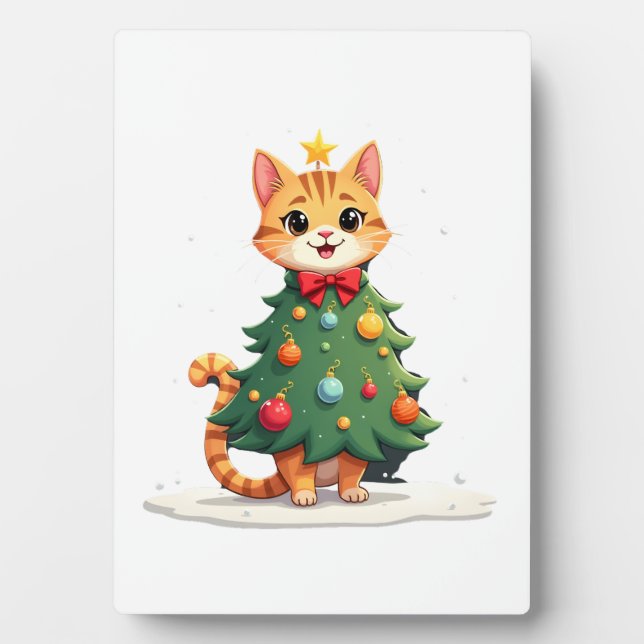 Ginger Cat Christmas Tree Cute Xmas Girls Kids Tod Plaque (Front)