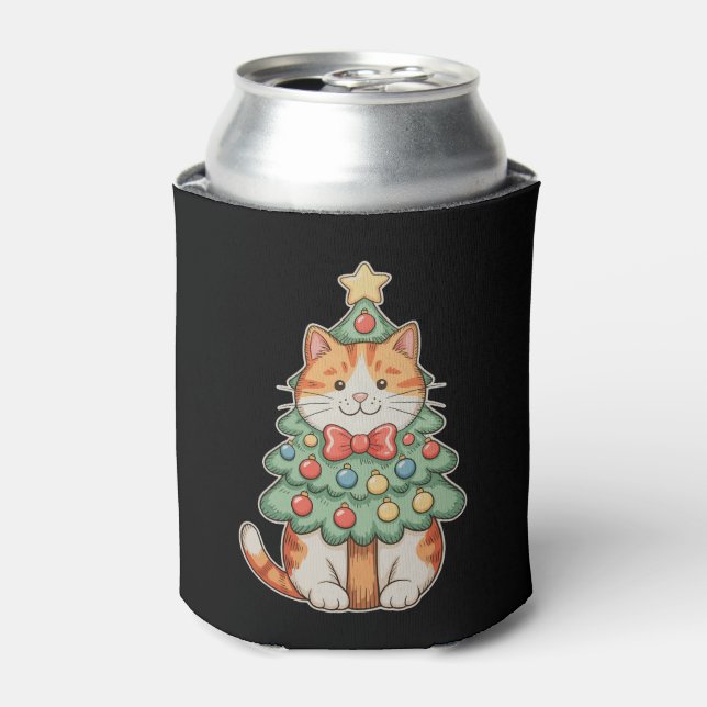 Ginger Cat Christmas Tree Star Ornaments Xmas Can Cooler (Can Front)