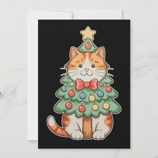 Ginger Cat Christmas Tree Star Ornaments Xmas Invitation (Front)