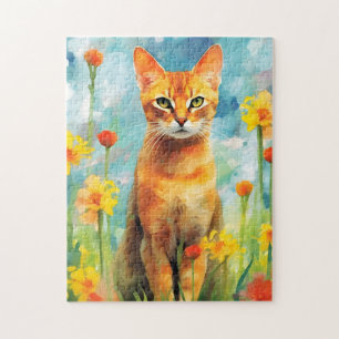 Ginger cat colourful watercolor artwork jigsaw puzzle