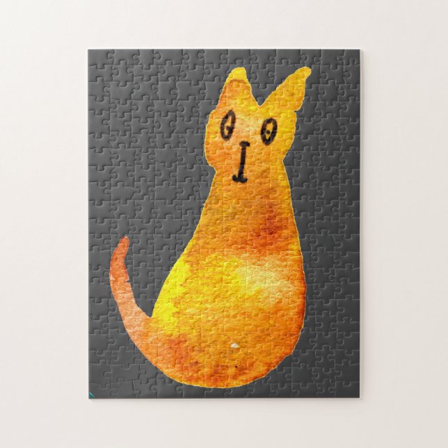Ginger cat cute watercolor illustration art jigsaw puzzle (Vertical)