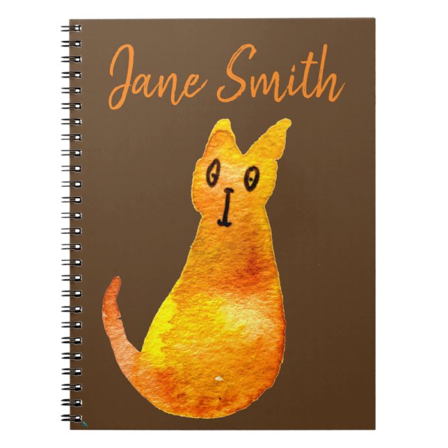 Ginger cat cute watercolor illustration art notebook (Front)